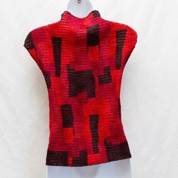 Vgt Rafael Y2K Blood Red Goth Crinkle Sleeveless Mock Neck Stretch Top Size S - Picture 5 of 9